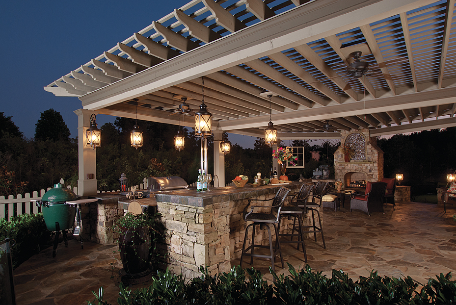 Pergola Over Outdoor Kitchen & Fireplace