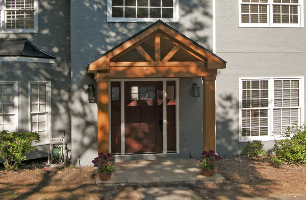 AFTER installation of gabled roof portico with wooden columns