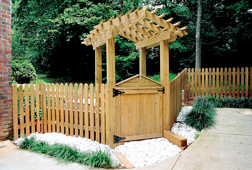 closed gate with picket arbor