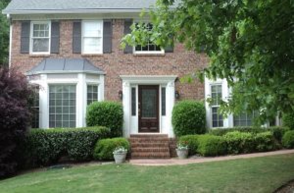 BEFORE installation of gabled roof portico on stone porch