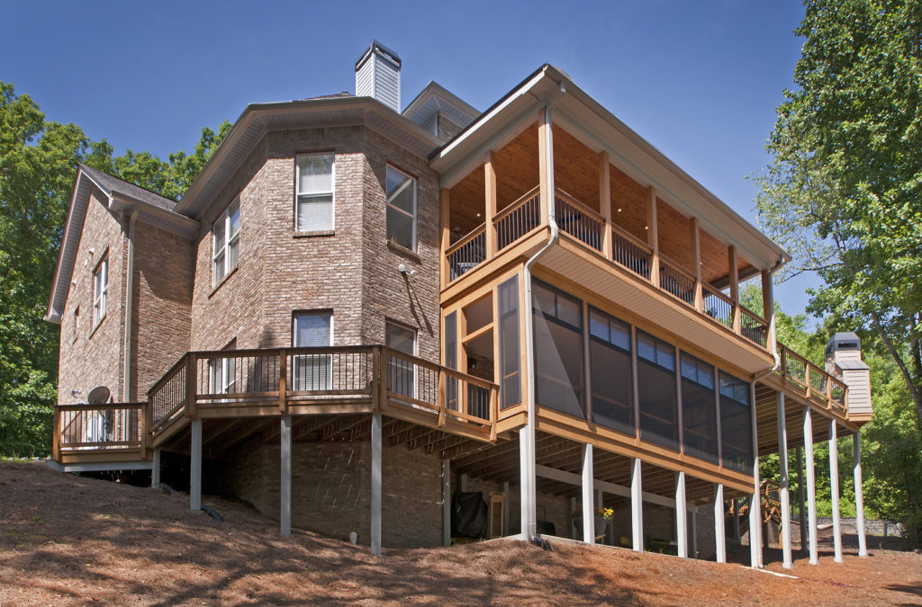 Atlanta Decking & Fence before and after installation of double-decker screened porch and open porch