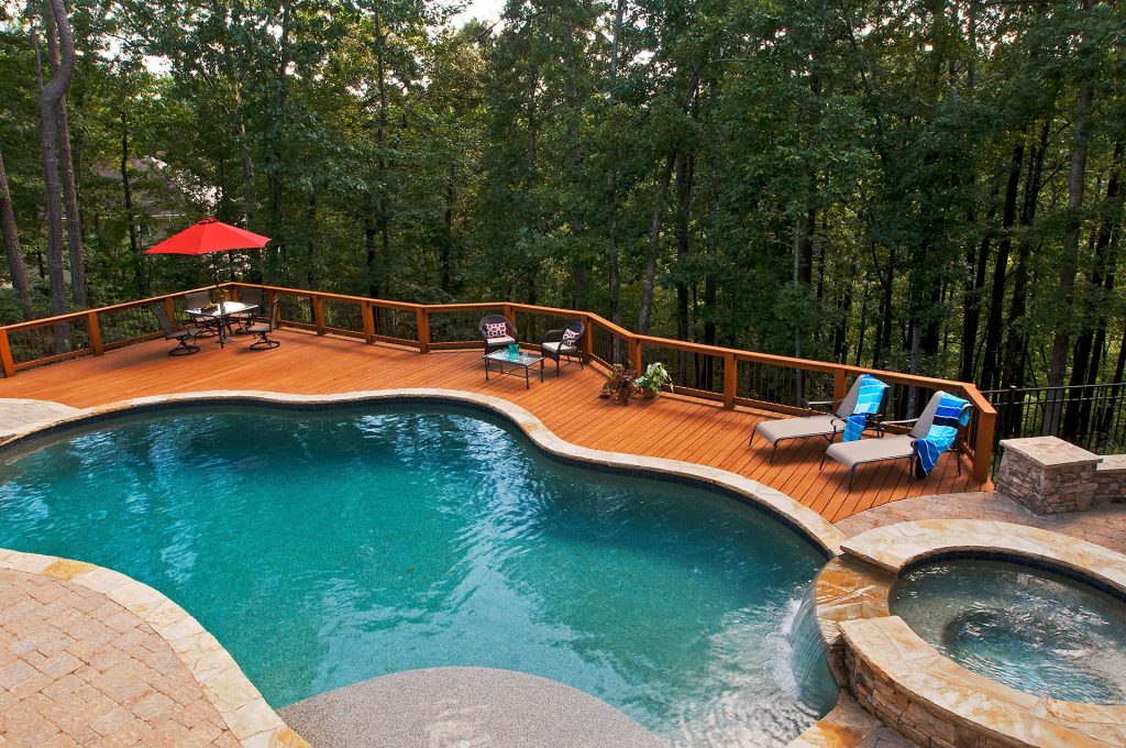 elegant wood pool decks and spa surrounds