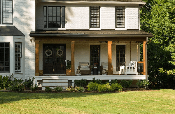 Dupree Case Study AFTER installation of front porch on large white home 2