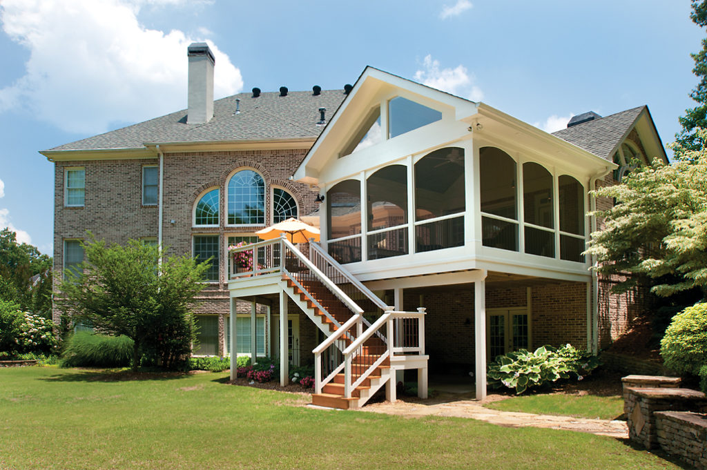 Atlanta Decking & Fence before and after installation of screened porch and deck in Alpharetta