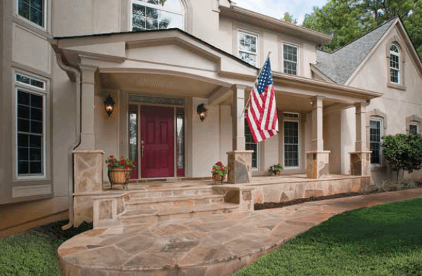 AFTER front porch on stone floor with american flag 2