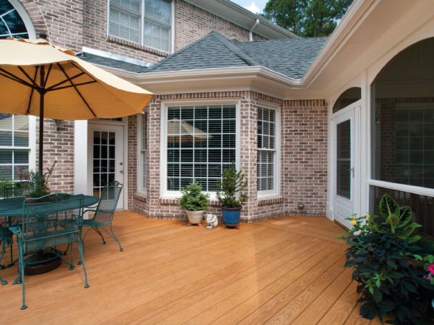 exterior back Screened Porch Conversion to Eze-Breeze® Porch next to deck