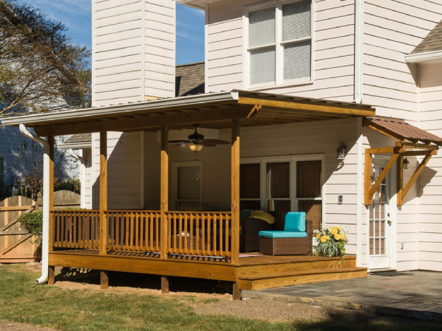 AFTER installation of wooden back open porch front view side