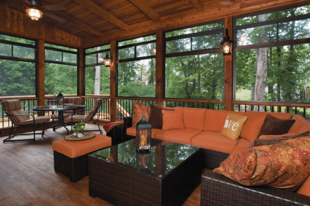 3 season screened porch orange cushions