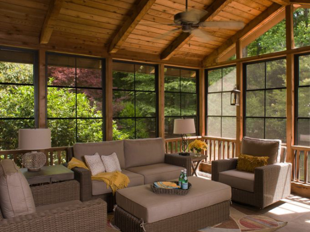 exterior back Screened Porch Conversion to Eze-Breeze® Porch inside