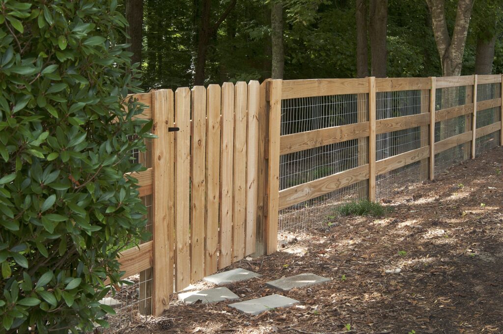 3 rail fence from left with picket gate