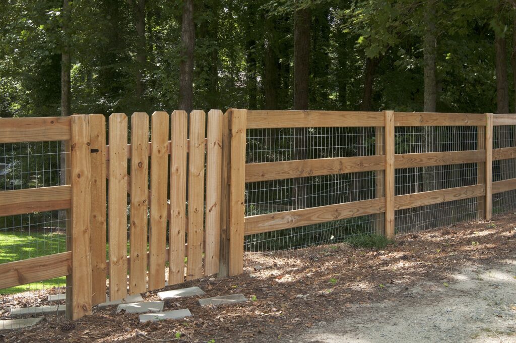 3 rail fence with picket gate from left2-min