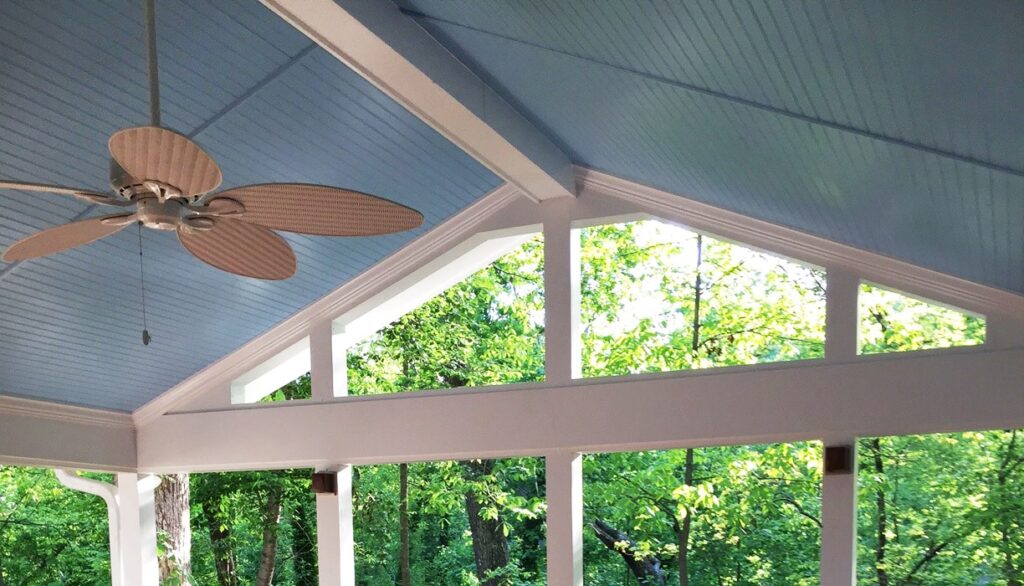 Blue bead board ceiling