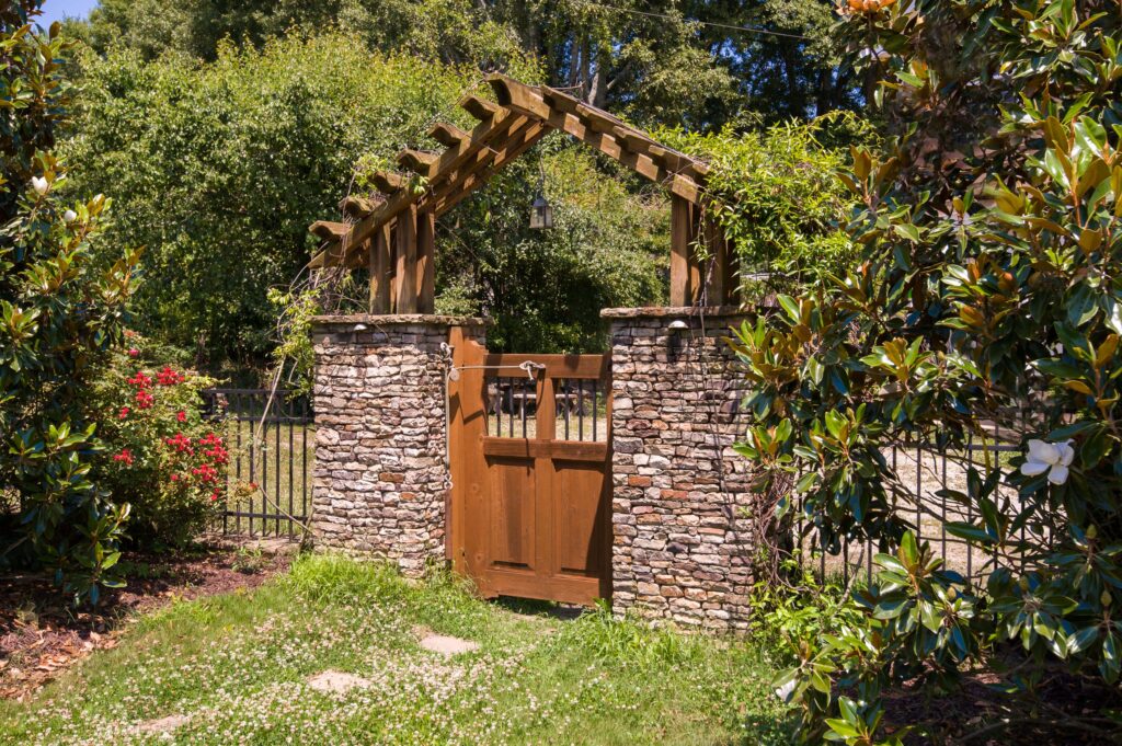 stone and wood Gate arbor