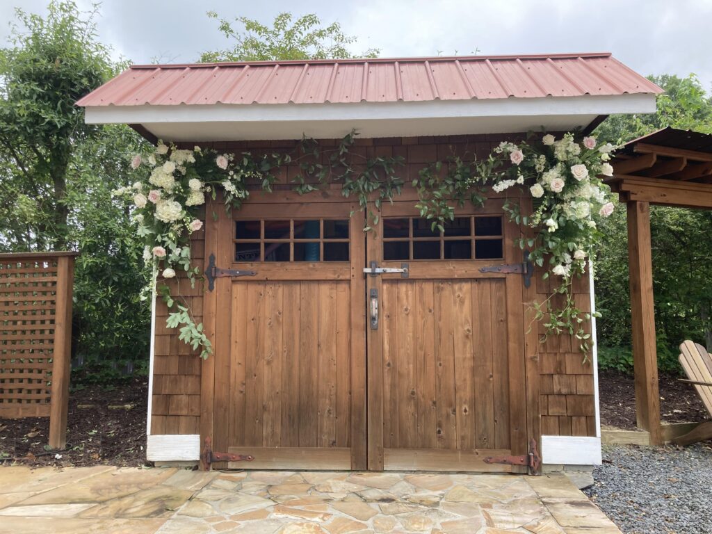 Shed with wedding flowers