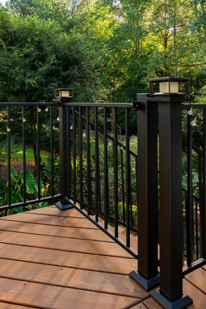 close up view of metal railing on deck