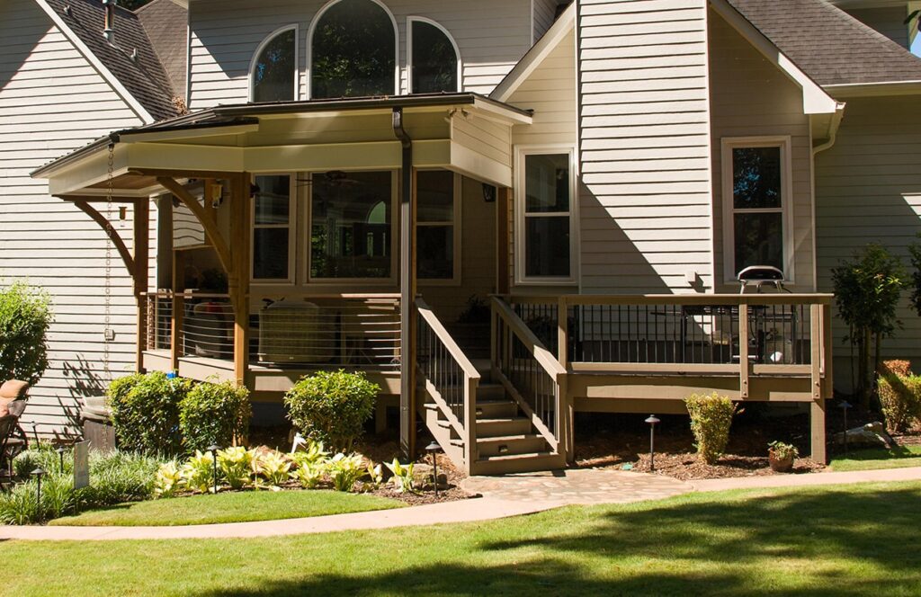 vertical cable exterior railing on open porch