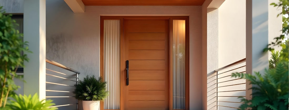 Modern Front Porch and Portico Additions Transform Homes (wooden door with railings)