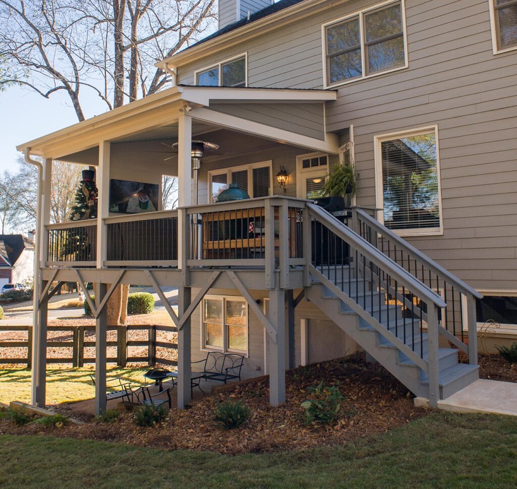 open porch with exterior stairs