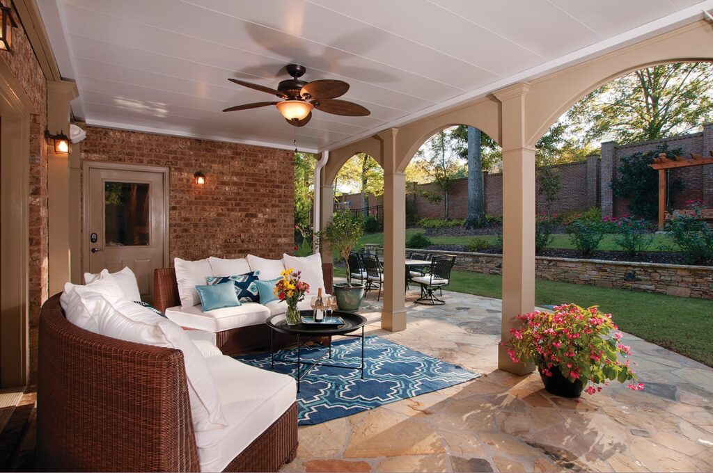 horizontal view of under deck patio addition