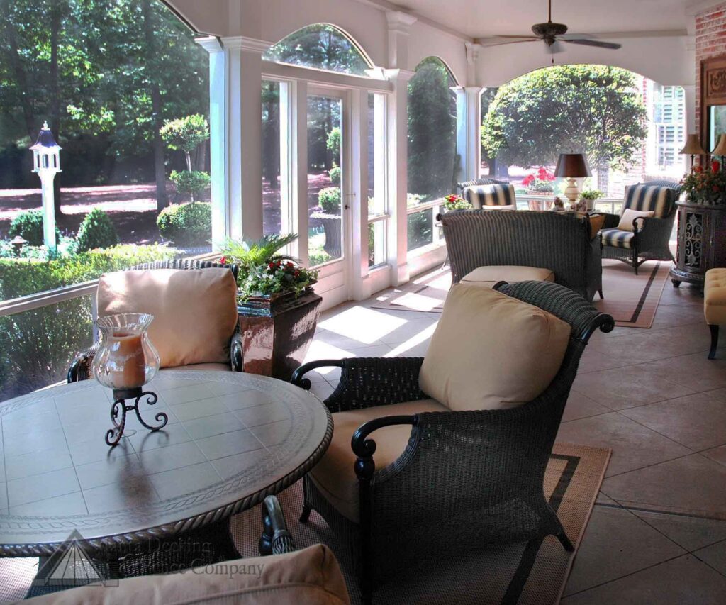 screened porch under deck close up of table