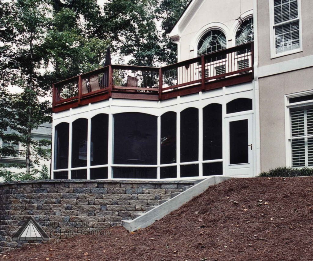 screened porch with deck above