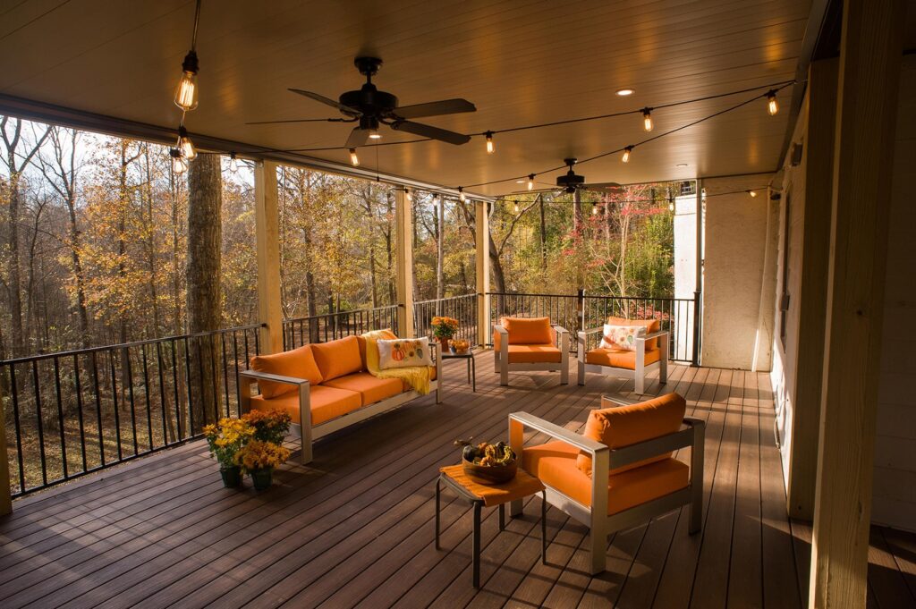 under deck living space with composite floor (orange furniture)