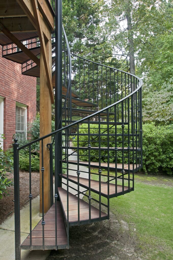 exterior spiral stairs with custom baulsters looking forward