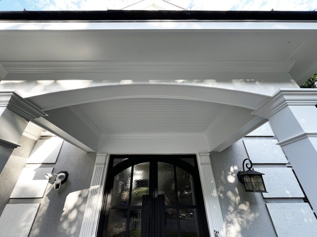 Dunwoody Curved Metal Hip Roof Portico Up Close View